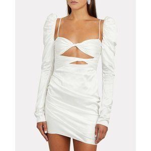 The Bar Twist Dress Ivory White Silk Puff